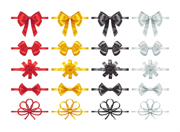 Bow knots elements. Collection of  colorful bows decoration parts.