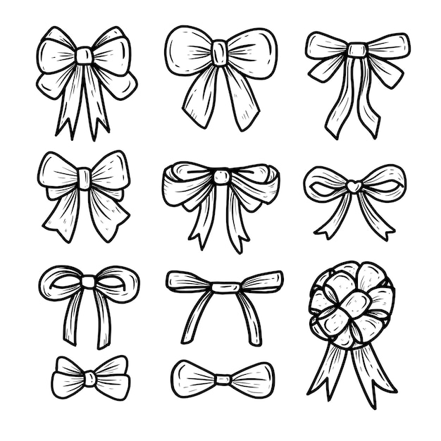 Bow tie ribbon hand drawing icon doodle collection set,   illustration