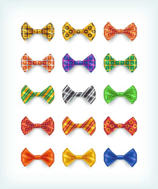 Bow ties icons collection. Different color and pattern necktie  illustrations