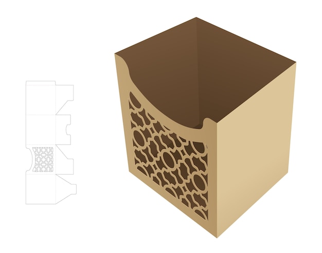 bowl box with stenciled luxury pattern die cut template and 3D mockup