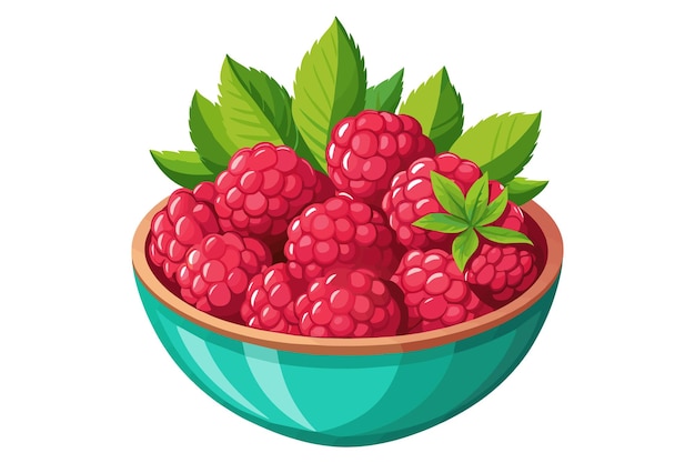 Vector a bowl of cartoon style raspberries fruit vector drawing clipart illustration