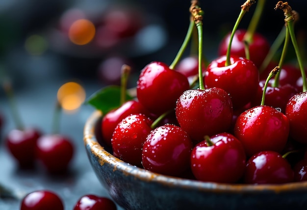 Vector a bowl of cherries with a green leaf that says  fresh