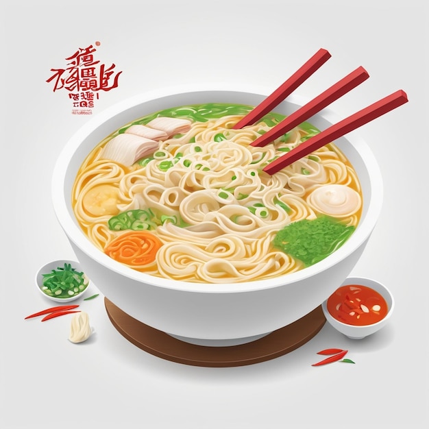 Vector a bowl of chinese noodles with chopsticks on it