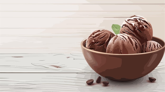 Vector a bowl of chocolate ice cream with a leaf on the side