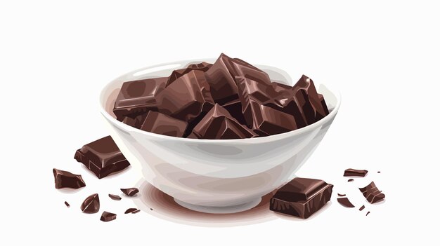 Vector a bowl of chocolates with a white background and a white bowl with chocolate chips in it