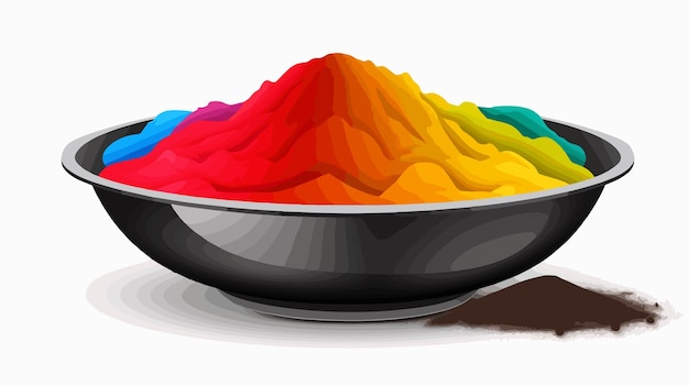 Vector a bowl of colored powder is sitting on a white table