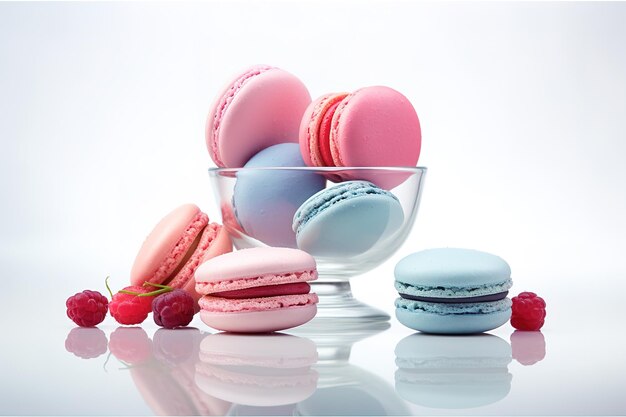 Vector a bowl of colorful macarons sits on a table