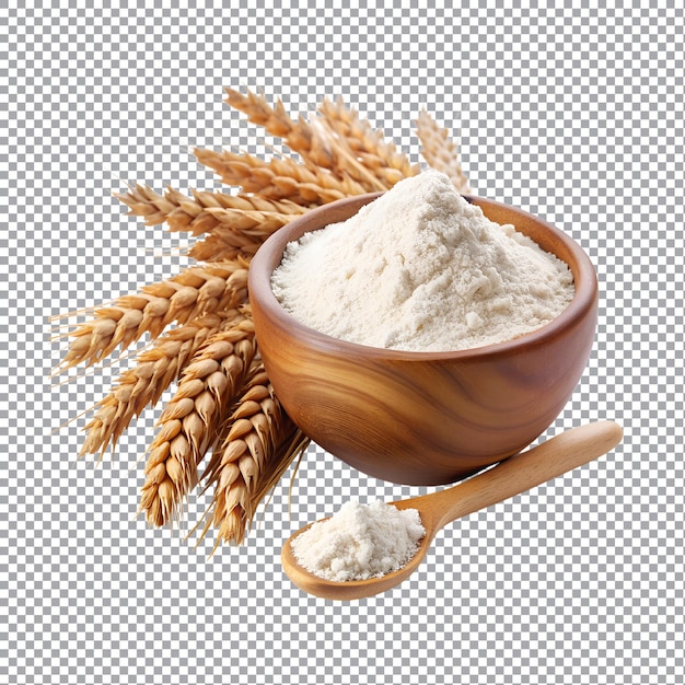 Vector bowl of flour with wheat ears on a white background