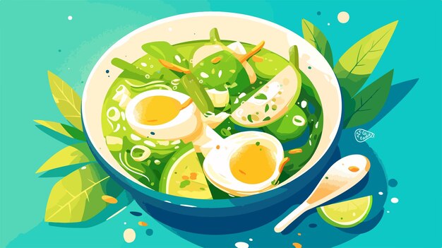 Vector a bowl of food that has eggs and vegetables on it