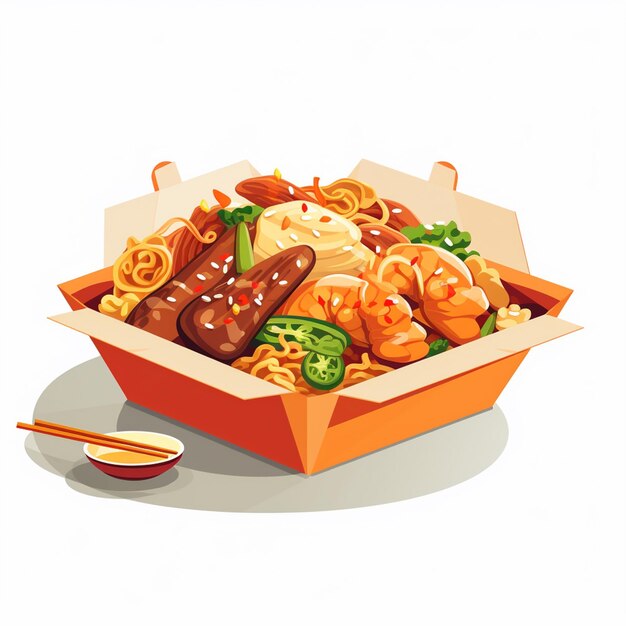 Vector a bowl of food with a bowl of noodles and a chopstick