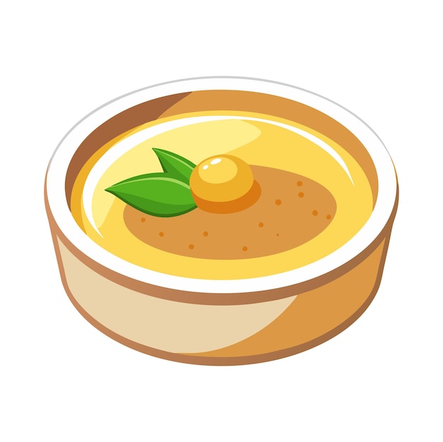 Vector a bowl of food with a green leaf on top and a small orange ball