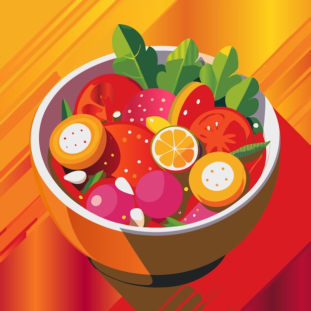 a bowl of fruit and vegetables with a picture of a fruit and vegetable