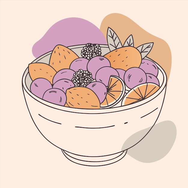 Vector a bowl of fruit with a picture of a purple grapes