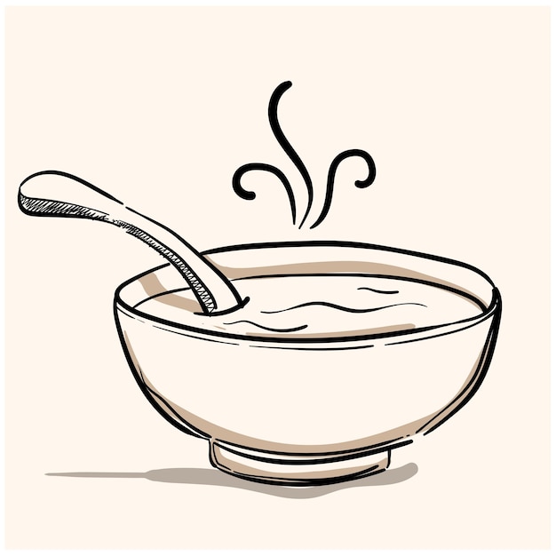 Bowl of hot soup hand drawn doodle icon Miso soup vector sketch illustration cartoon