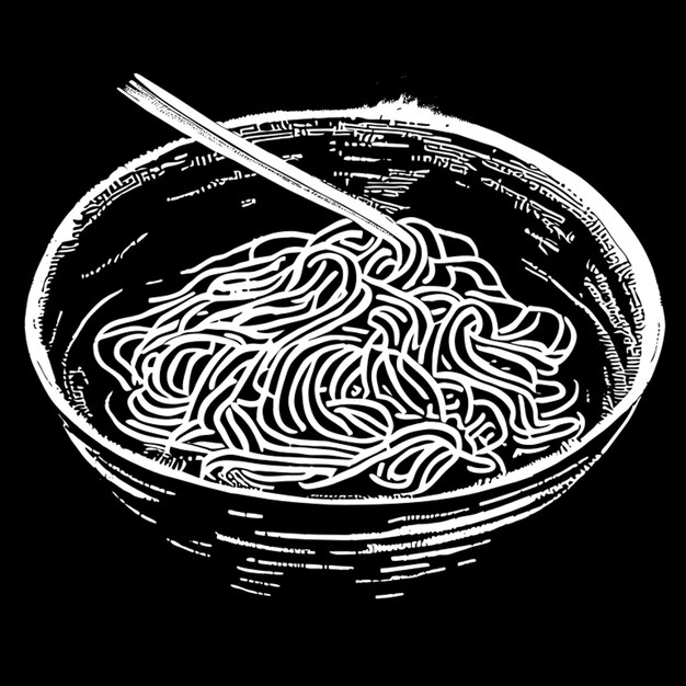 a bowl of noodle vector illustration engraving