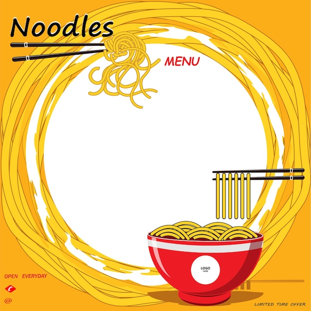 Vector bowl noodles and chopsticks sketchillustration noodle ramen spagehetti pasta handdrawn vecto logo template