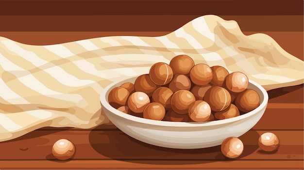 Vector a bowl of nuts with a sack of almonds on it