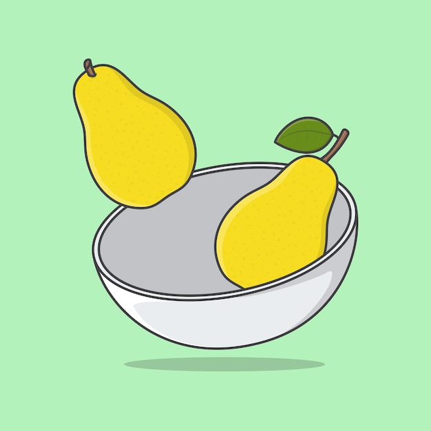 Bowl Of Pear Cartoon Vector Illustration Pear Fruit Flat Icon Outline