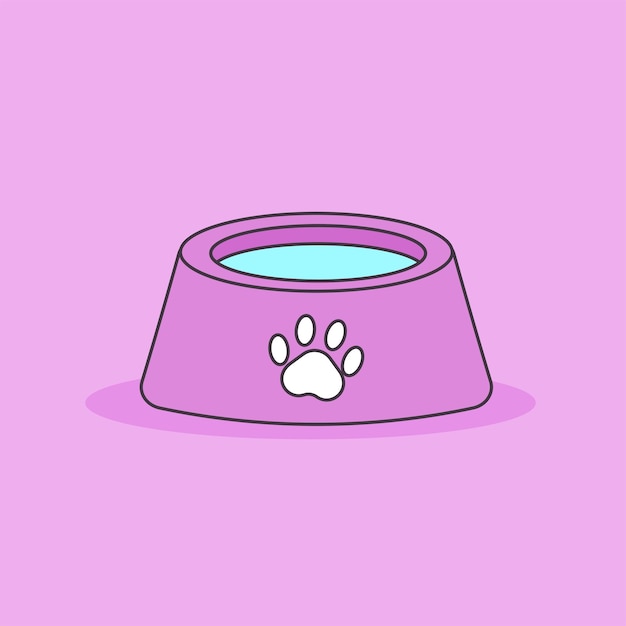 Bowl of pet food on lilac background Vector illustration