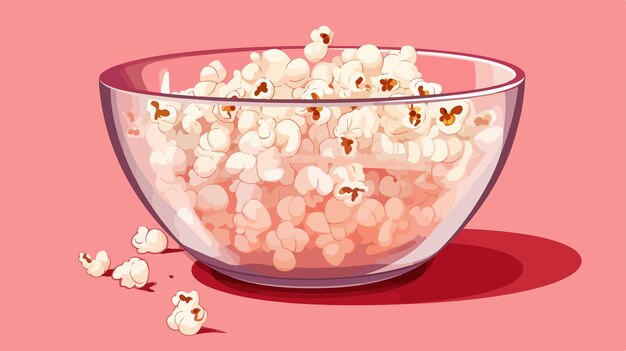 Vector a bowl of popcorn with a red background with a popcorn in the middle