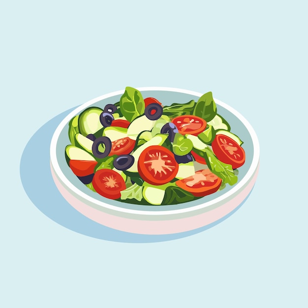 Vector a bowl of salad with tomatoes cucumber and avocado