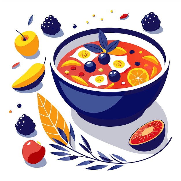 a bowl of soup with fruits and berries on it