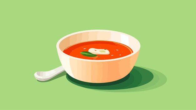 Vector a bowl of soup with a spoon on the green background