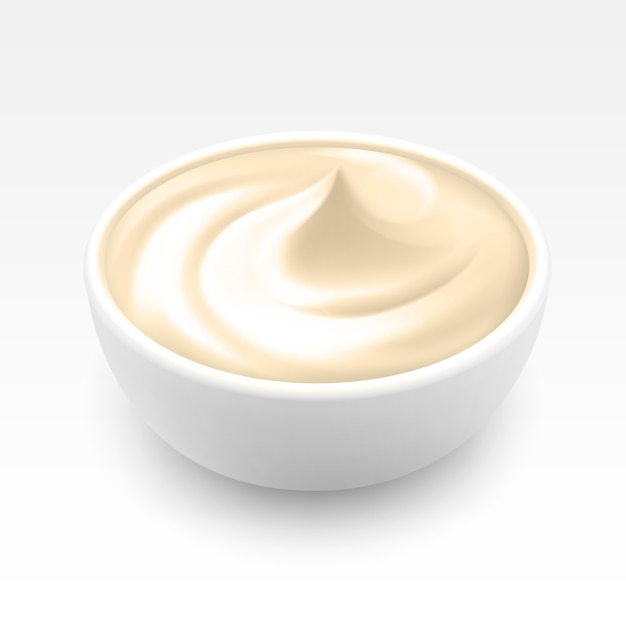 Vector bowl of sour sauce mayonnaise ice cream isolated