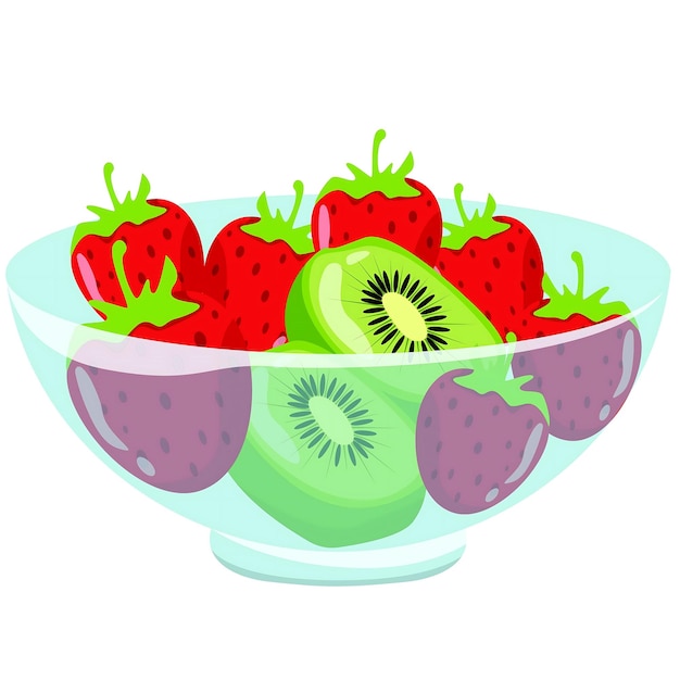 a bowl of strawberries and kiwi fruit