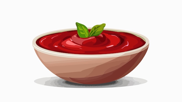 Vector a bowl of strawberry sauce with a green leaf on it