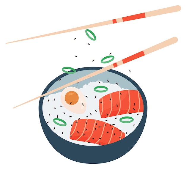 Bowl with asian food and chopsticks