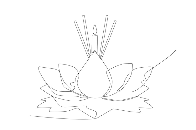 The bowl with the candle in the middle line art for the Loy Krathong festival