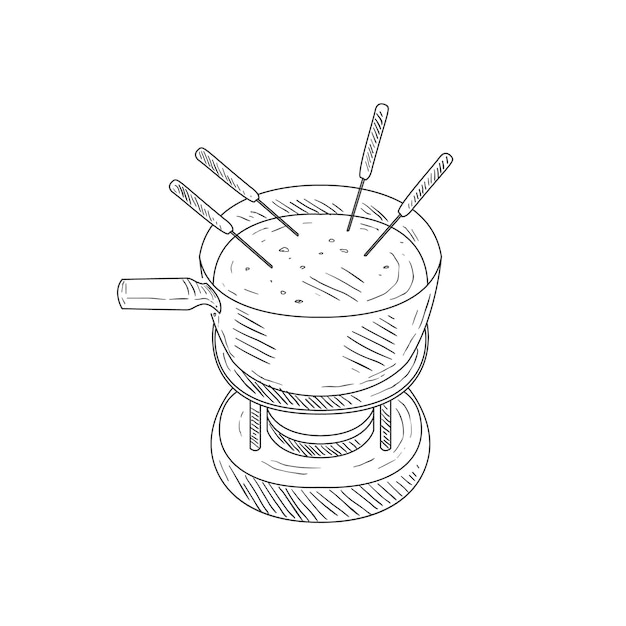 Bowl With Cheese Fondue Hand Drawn Realistic Sketch