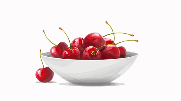 Vector bowl with ripe cherry on white background vector illustration