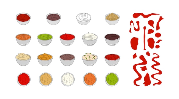 Vector bowl with sauce set hand drawn vector design