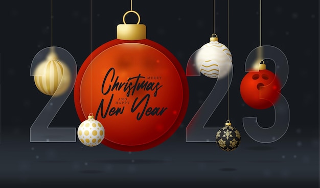 Bowling 2023 new year sale banner or greeting card happy new year and merry christmas sport banner with glassmorphism glassmorphism or glass morphism blur effect Realistic vector illustration