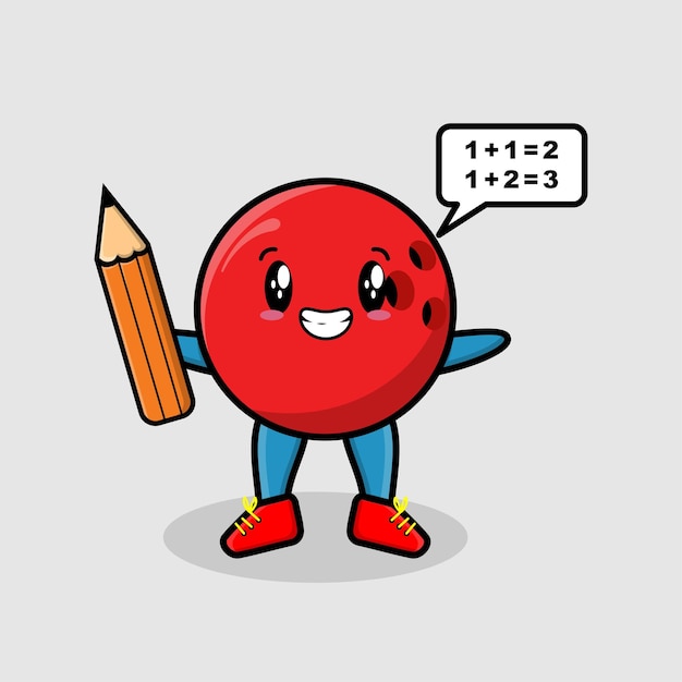 Bowling ball cute cartoon clever student with pencil in modern style design