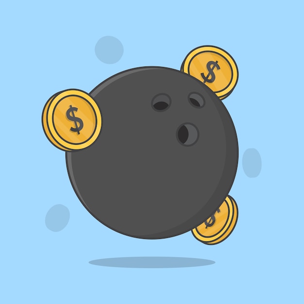 Bowling Ball With Money Cartoon Vector Illustration Bowling Flat Icon Outline