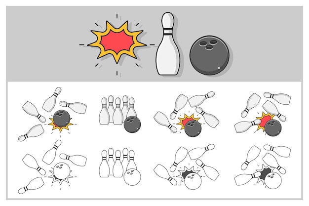 Bowling constructor vector cartoon set isolated on a white background