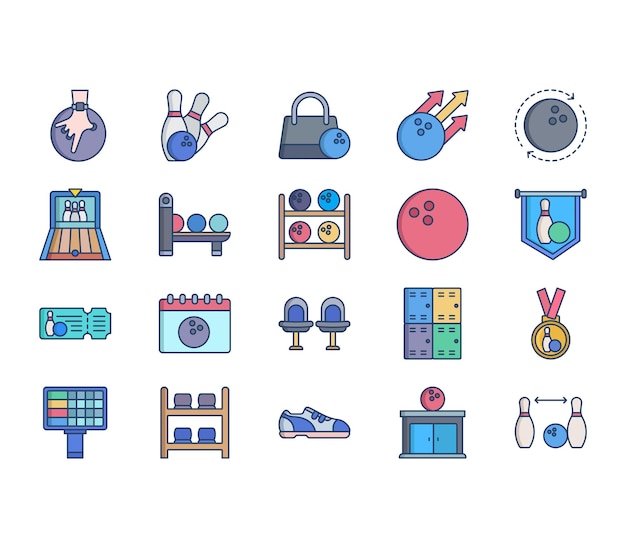 Bowling game icon set