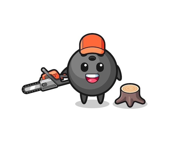 Vector bowling lumberjack character holding a chainsaw , cute design