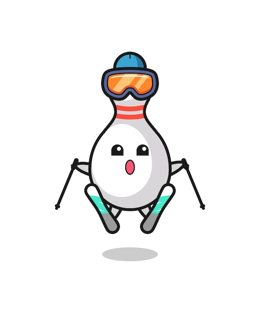 Bowling pin mascot character as a ski player