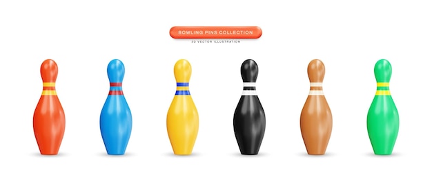 Bowling pins collection realistic 3d vector illustration