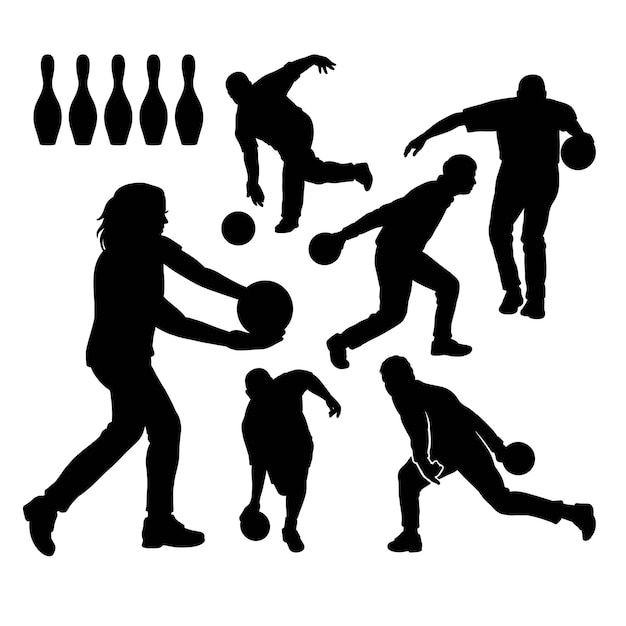 Bowling sport action pose silhouette