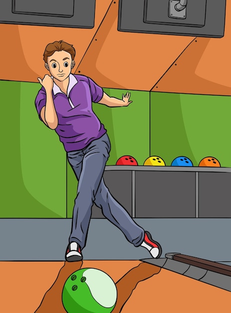 Vector bowling sports colored cartoon illustration