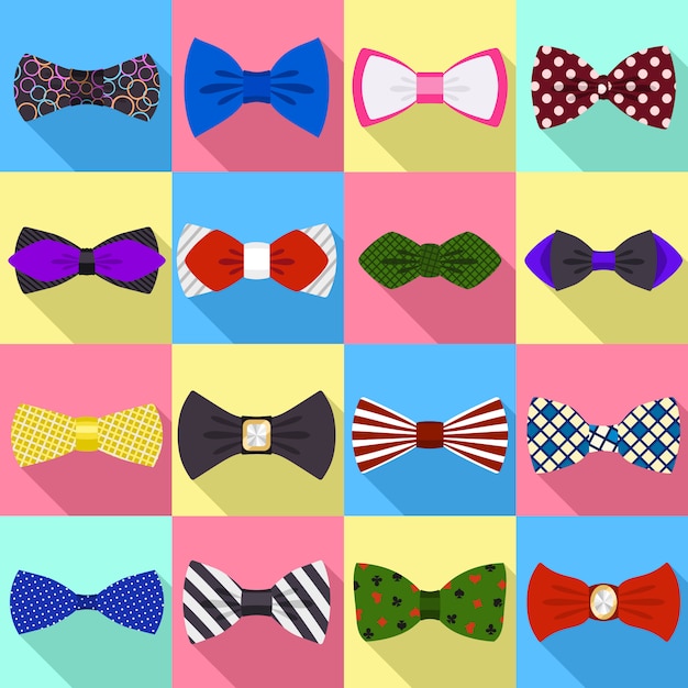 Bowtie icons set. Flat set of bowtie vector