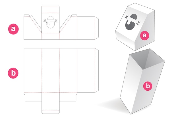 Box and chamfered cover with snonman window die cut template