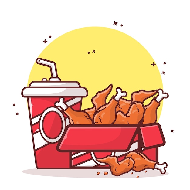 Vector a box of chicken wings with a drink and a straw.