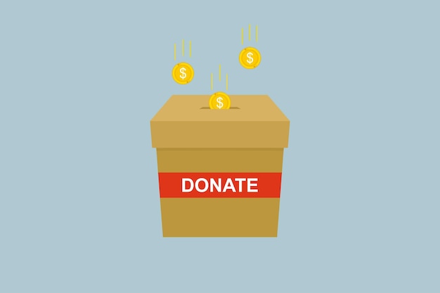 Box and coins as concept Donation illustration in flat design style