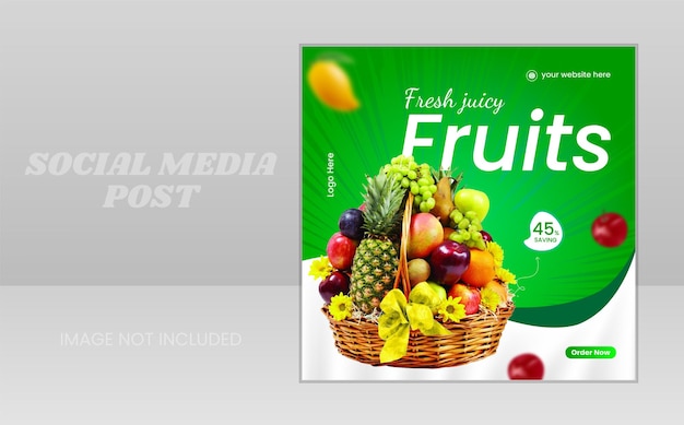 A box for fruit that says'fresh juicy fruit'on it